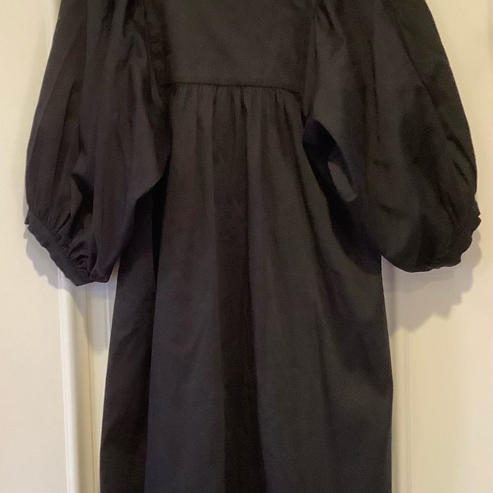 Emily McCarthy Dress Stella Med Black V-Neck 3/4 Sleeves Cotton Ruffle Collar - Picture 2 of 6